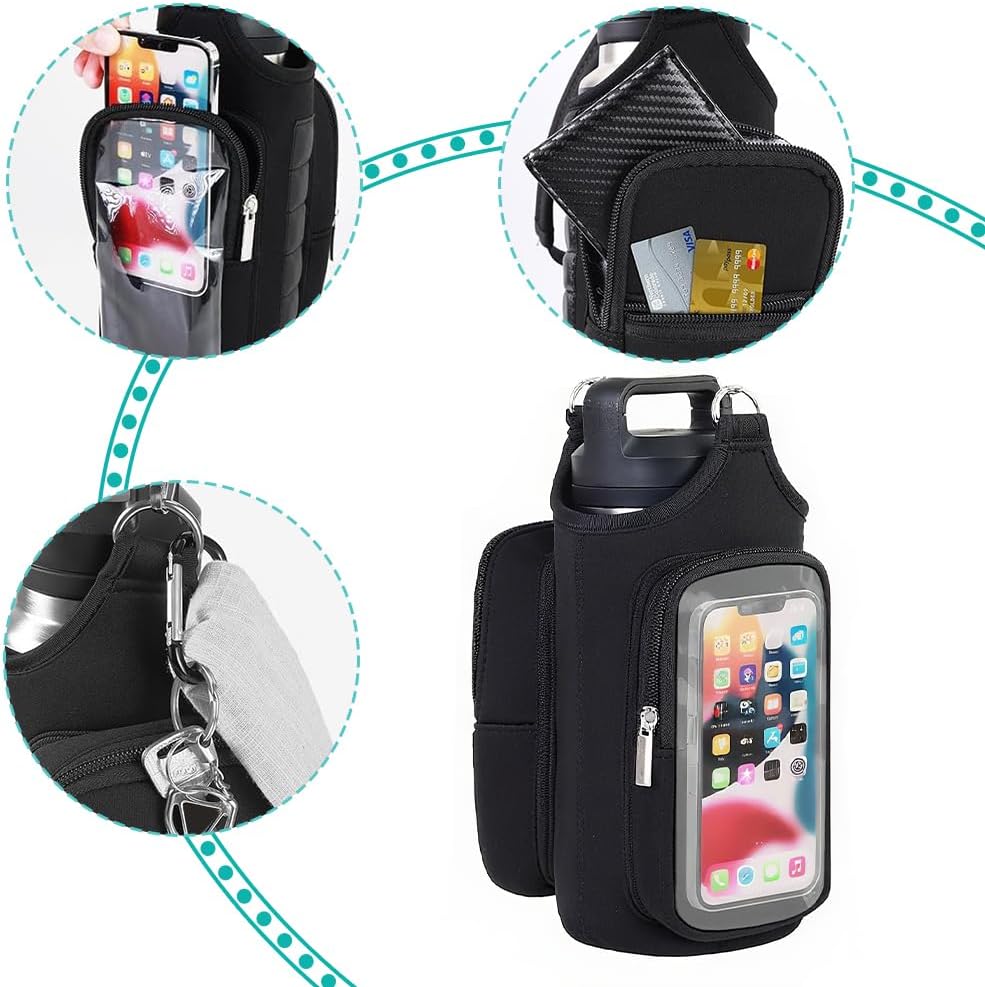 Bolsa magnética para botella de agua, ajustable, para gimnasio, soporte para teléfono con 6 imanes fuertes, bolsillo para pantalla táctil, manos libres, bolsa deportiva para viajes, se adapta a
