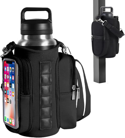 Bolsa magnética para botella de agua, ajustable, para gimnasio, soporte para teléfono con 6 imanes fuertes, bolsillo para pantalla táctil, manos libres, bolsa deportiva para viajes, se adapta a