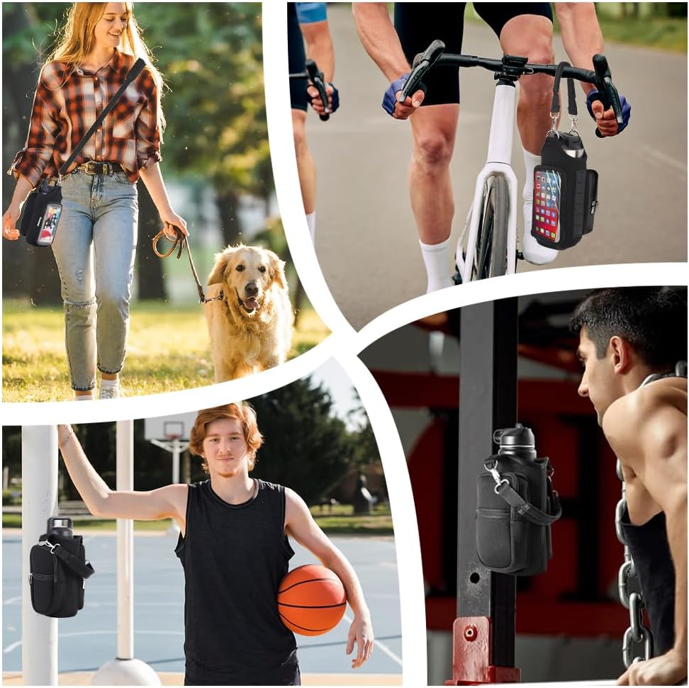 Bolsa magnética para botella de agua, ajustable, para gimnasio, soporte para teléfono con 6 imanes fuertes, bolsillo para pantalla táctil, manos libres, bolsa deportiva para viajes, se adapta a