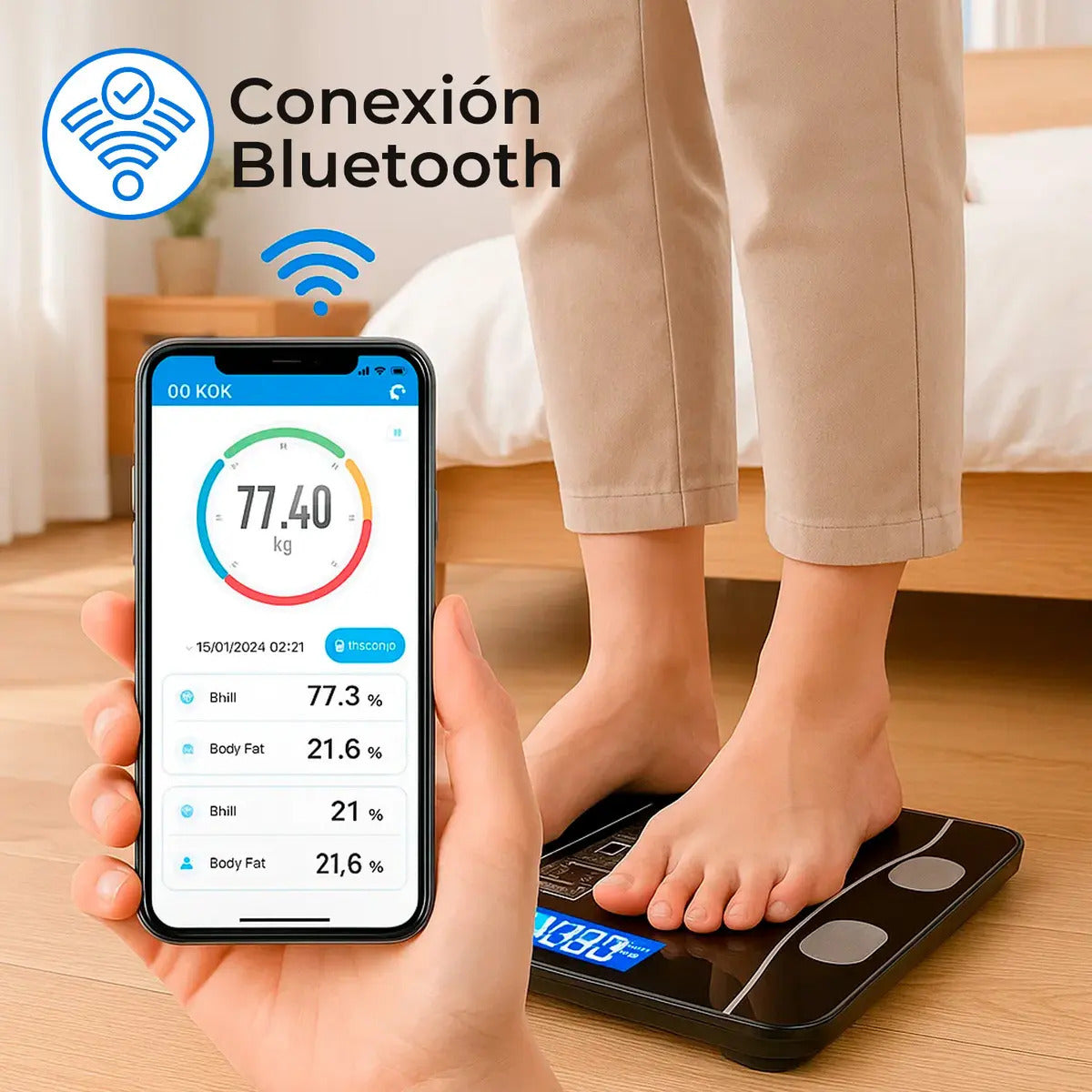 BALANZA DIGITAL CON MEDIDOR PORCENTAJE DE GRASA Y BLUETOOTH