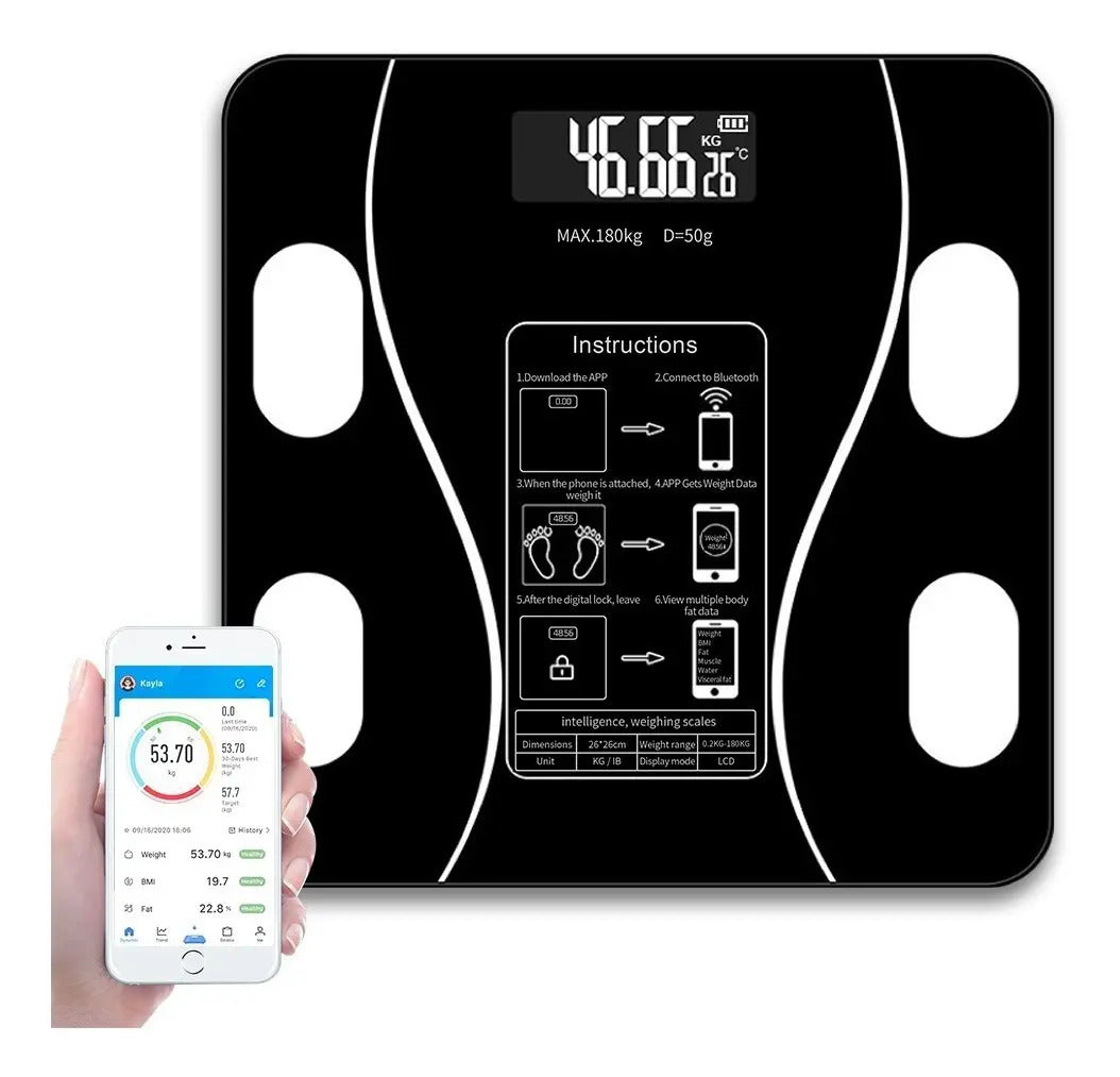BALANZA DIGITAL CON MEDIDOR PORCENTAJE DE GRASA Y BLUETOOTH